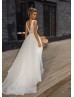 Beaded Ivory Lace Tulle V Back Wedding Dress